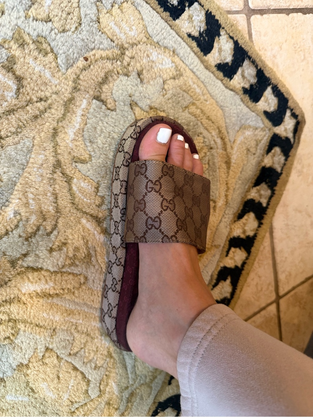 Vintage epic GUCCI unisex GG Monogram Slide Sandals with Burgundy Insole - Picture 11 of 11